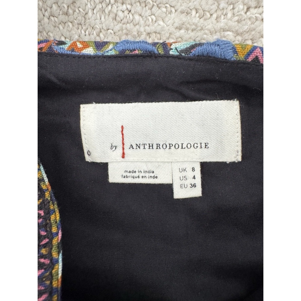 Anthropologie patchwork Geometric Embroidered Short Dress Womens 4  Boho Folk - Picture 6 of 8